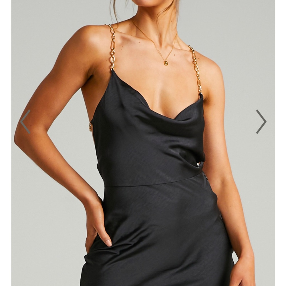 ASHA MINI DRESS - CHAIN BACK COWL NECK DRESS IN BLACK, NWT SHOWPO